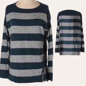 Loft Wool Blend Striped Sweater With Satin Back Panel Size Medium